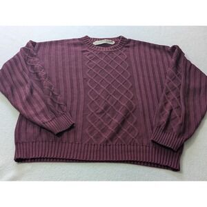 Peruvian Connection Vtg Sweater Pima Cotton Purple Crew Neck Plum Cable‎ Knit